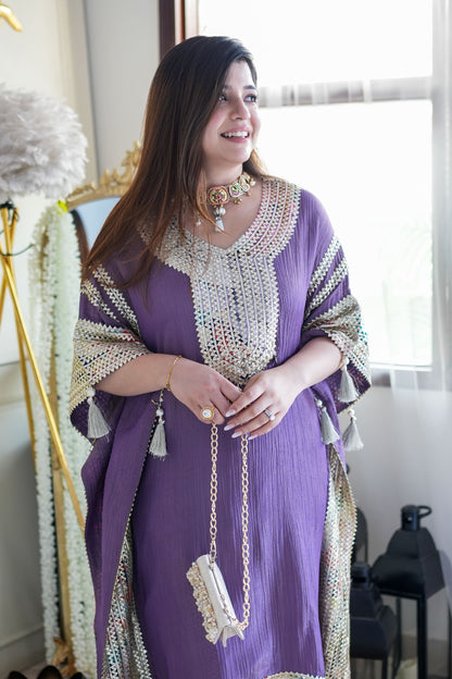 Purple Lace Detailing Kaftan Set