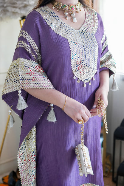 Purple Lace Detailing Kaftan Set