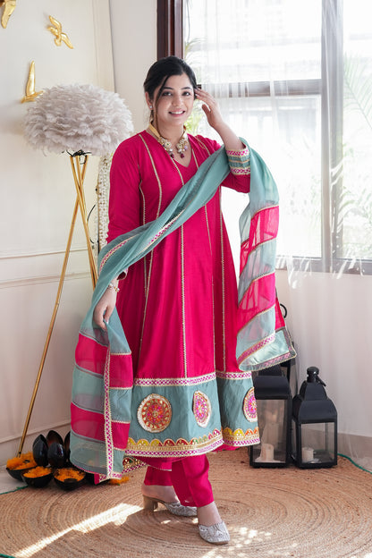 Devi Pink Anarkali Suit With Gotta Detailing