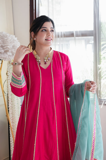 Devi Pink Anarkali Suit With Gotta Detailing