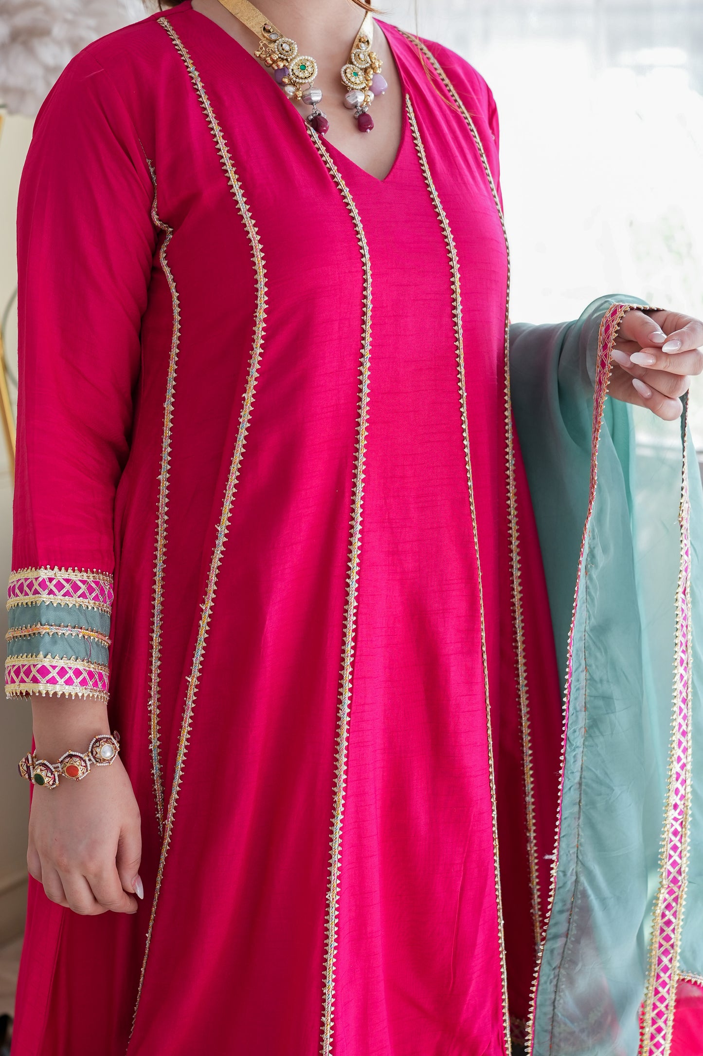 Devi Pink Anarkali Suit With Gotta Detailing