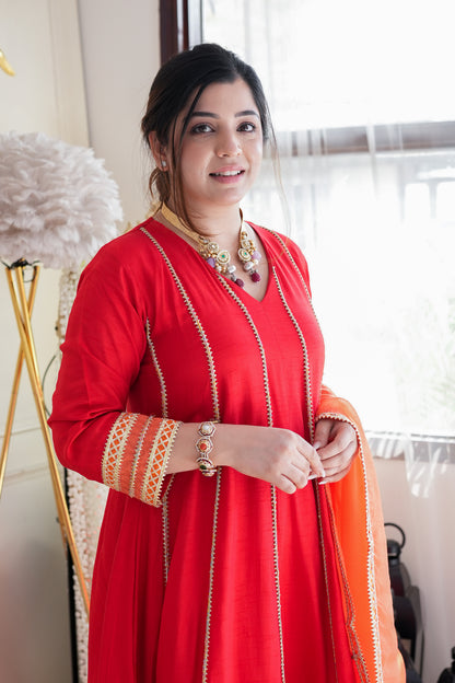 Devi Red Gotta Detailing Anarkali Suit Set