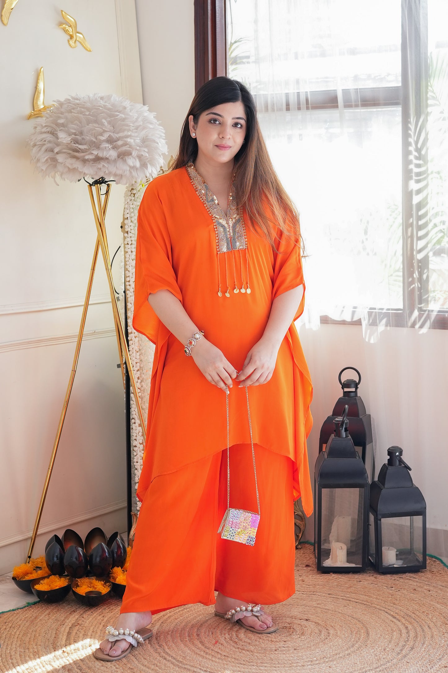 Feraz Orange Embroidered cordset