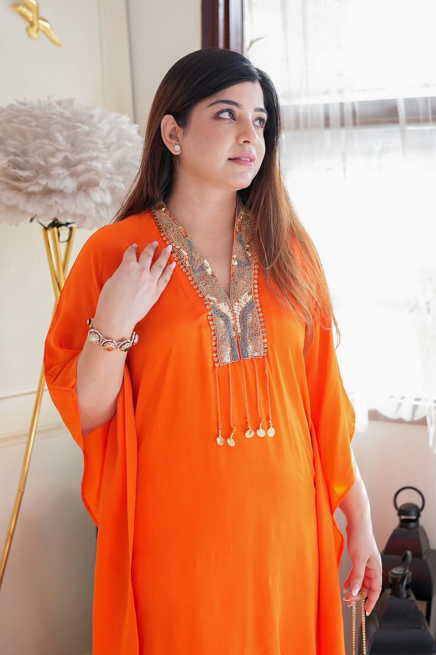 Feraz Orange Embroidered cordset