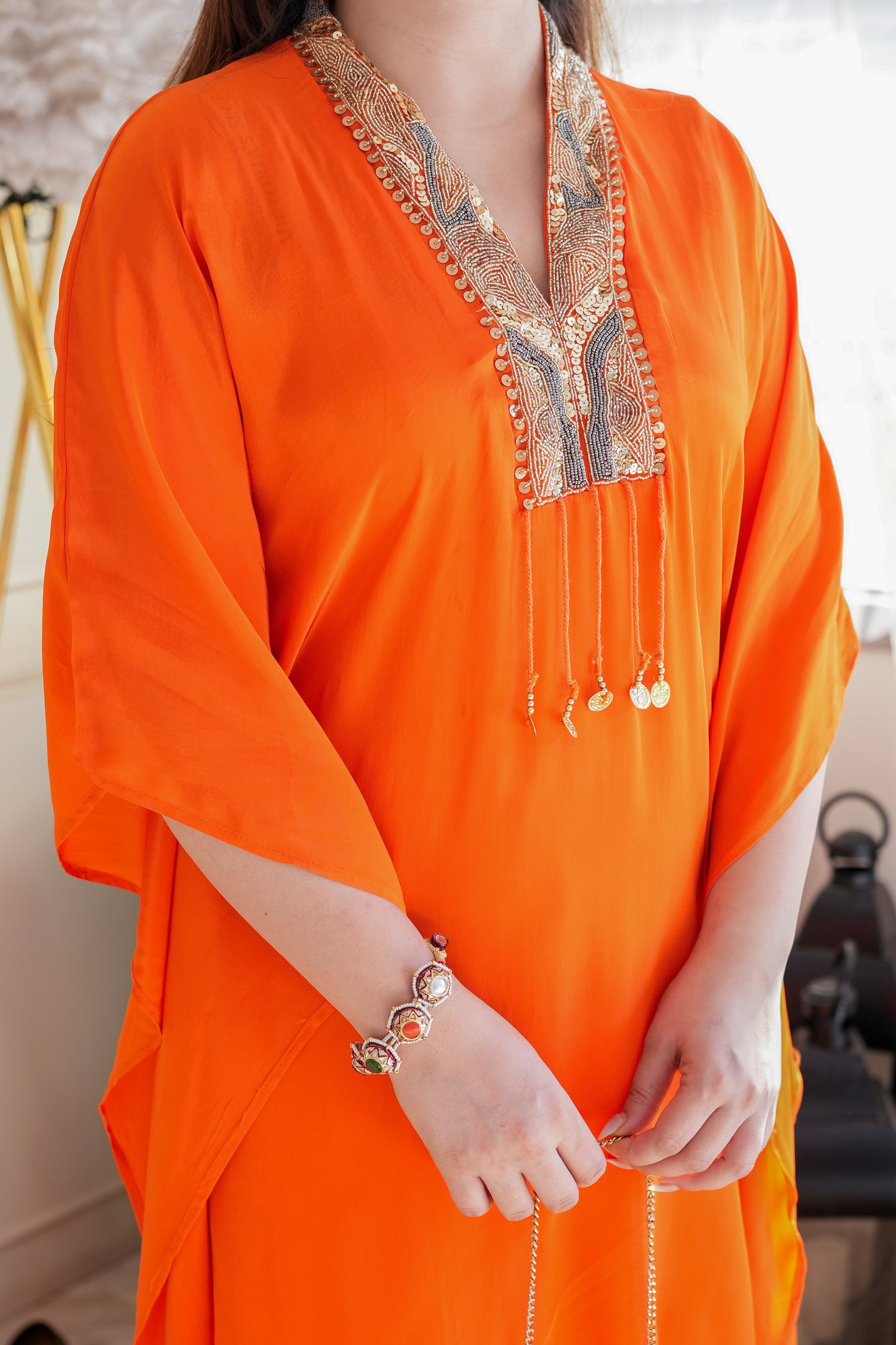 Feraz Orange Embroidered cordset