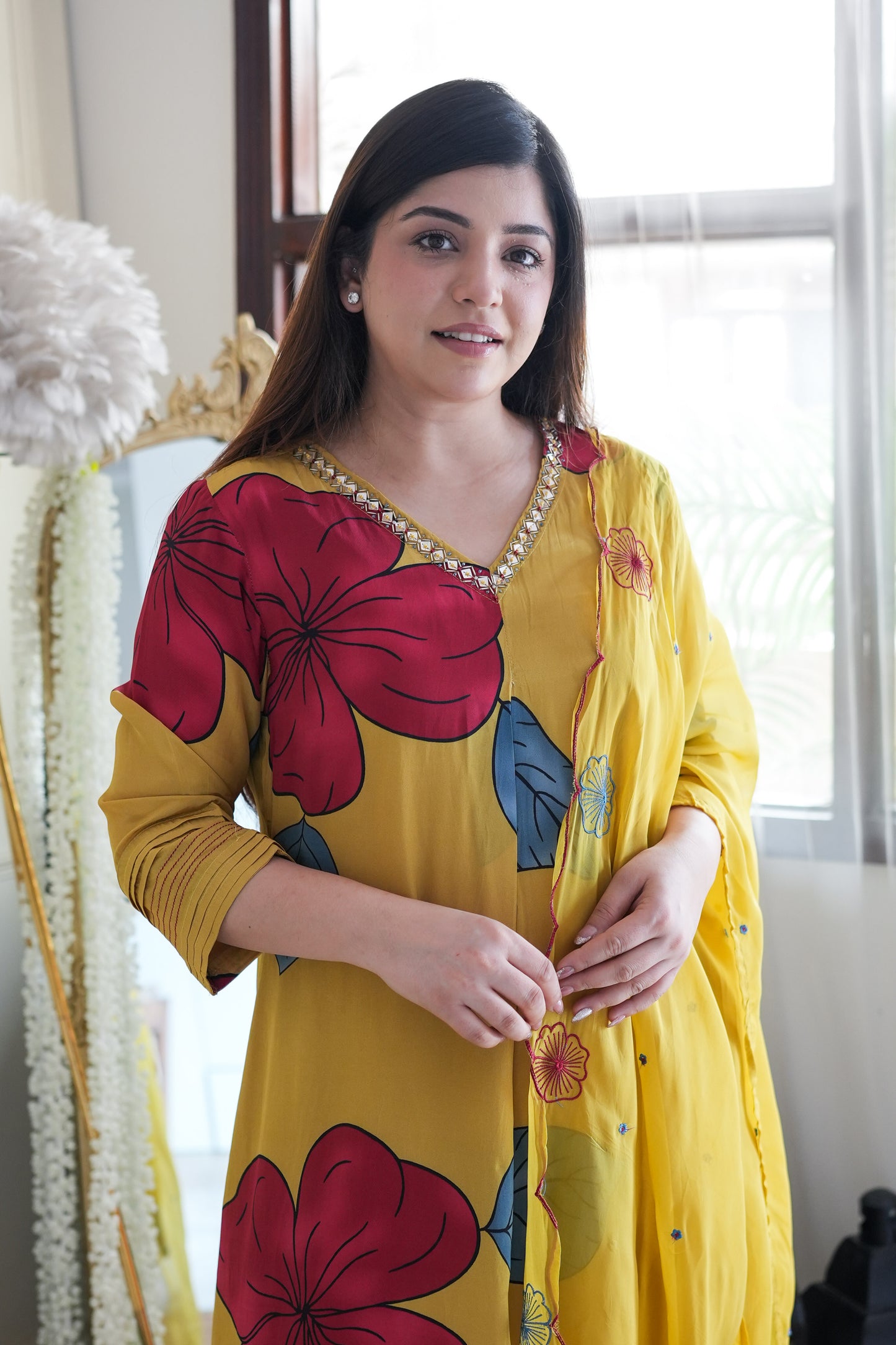 Kalam Yellow Printed A Lines Suit