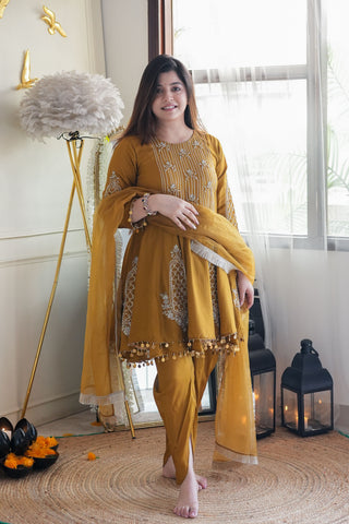 Nari Yellow Short Anarkali WIth Dhoti