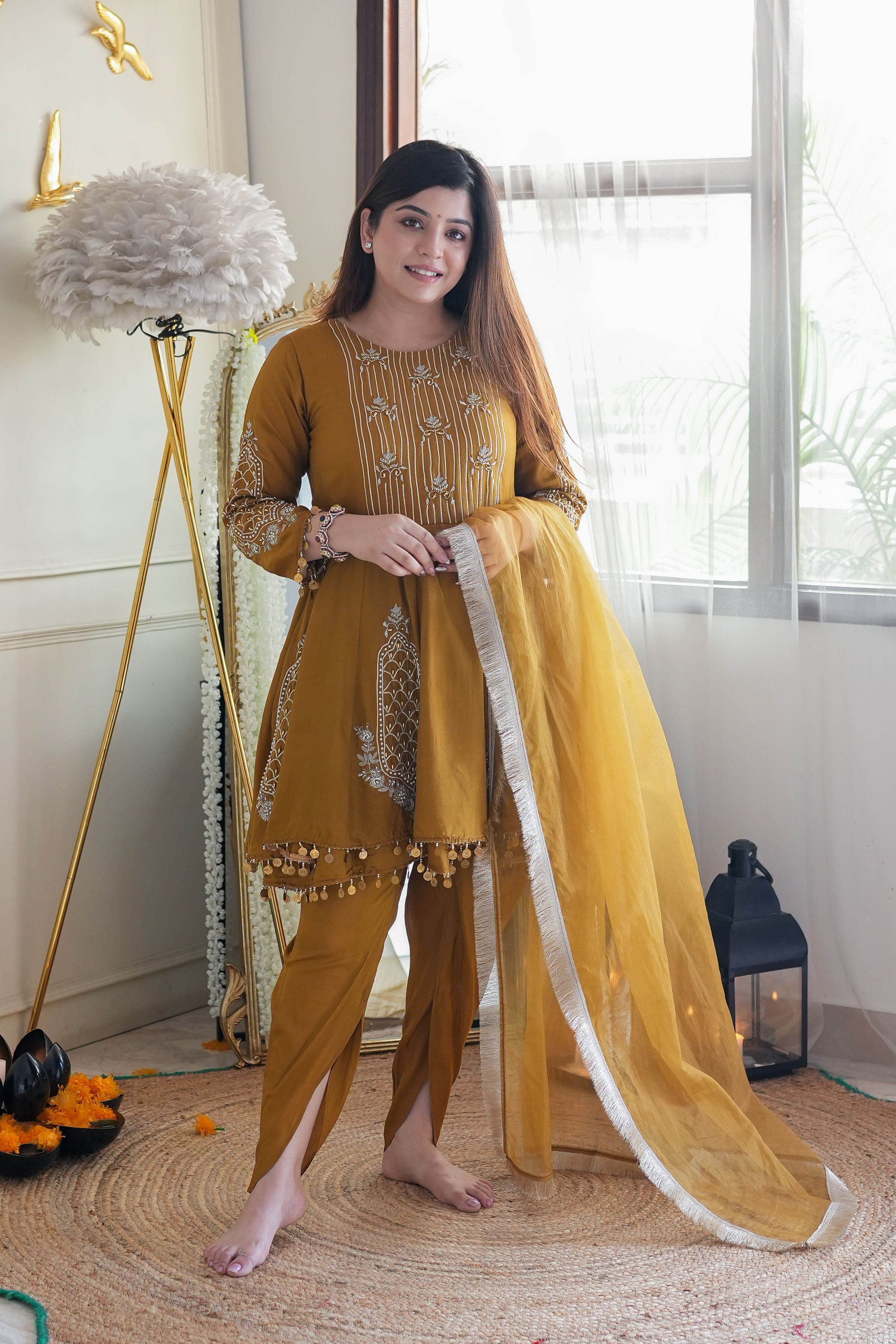 Nari Yellow Short Anarkali WIth Dhoti