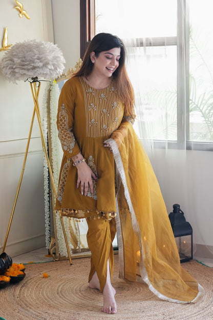 Nari Yellow Short Anarkali WIth Dhoti