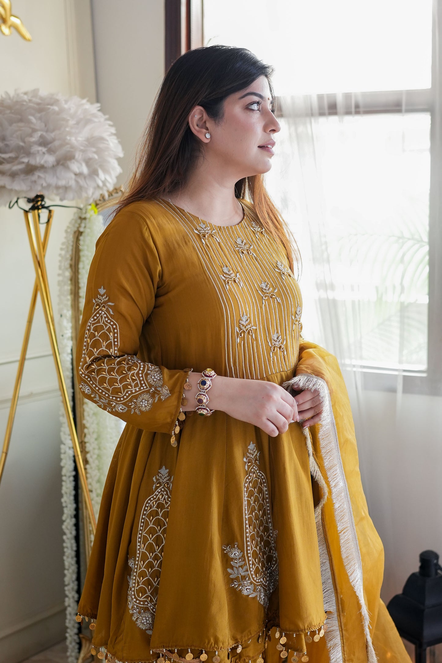 Nari Yellow Short Anarkali WIth Dhoti