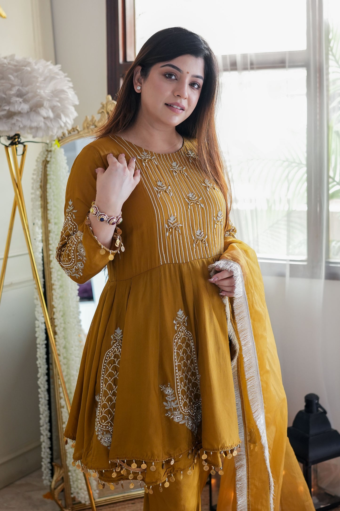 Nari Yellow Short Anarkali WIth Dhoti