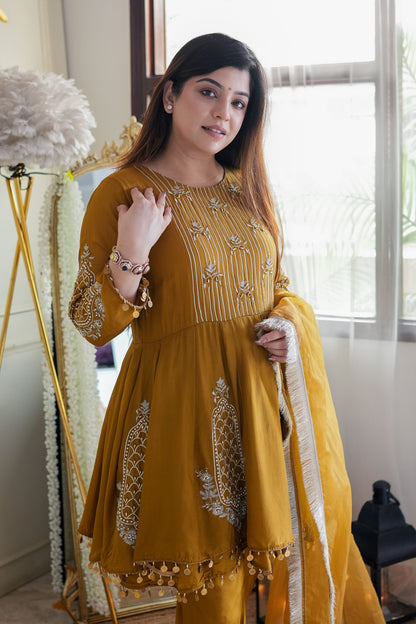 Nari Yellow Short Anarkali WIth Dhoti