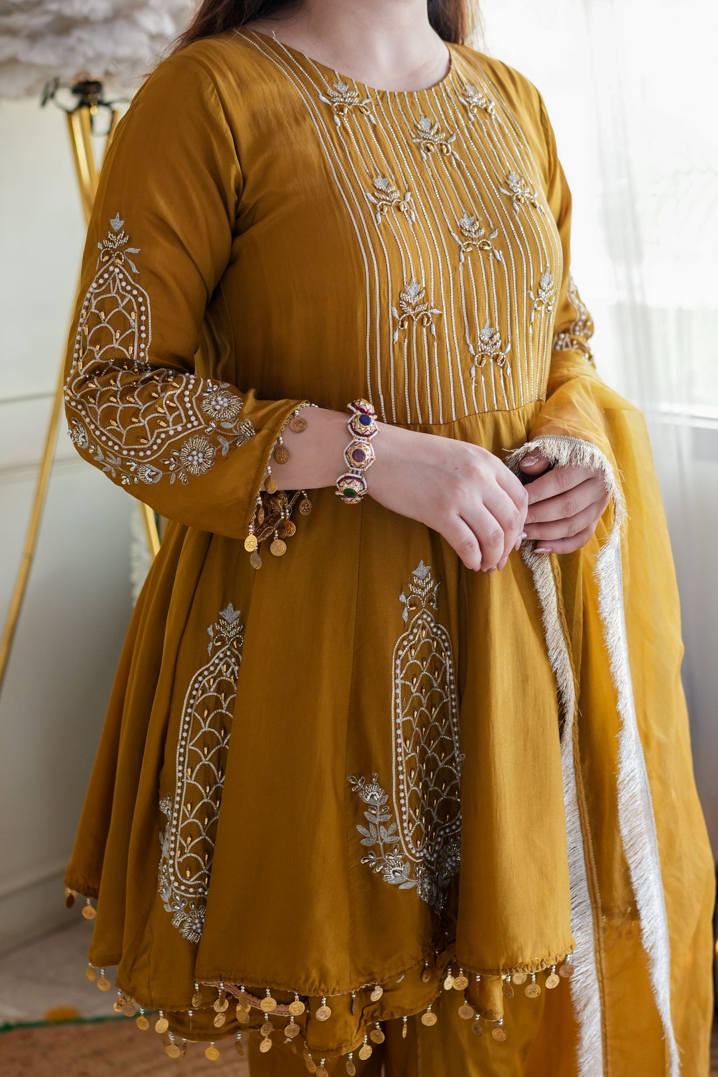 Nari Yellow Short Anarkali WIth Dhoti