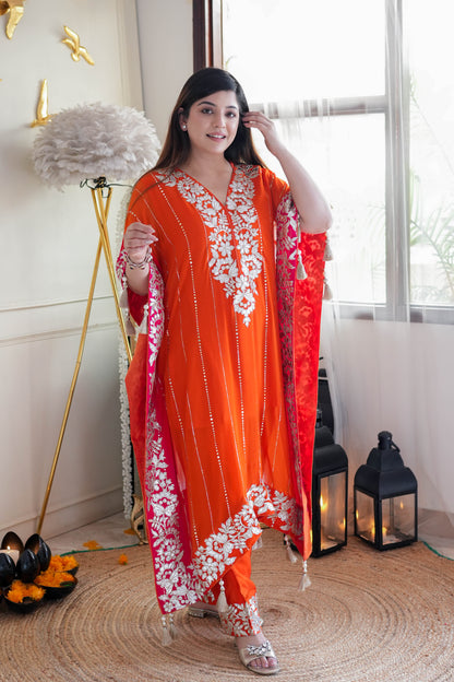 Nazma Orange Gota Detailing Kaftan Set