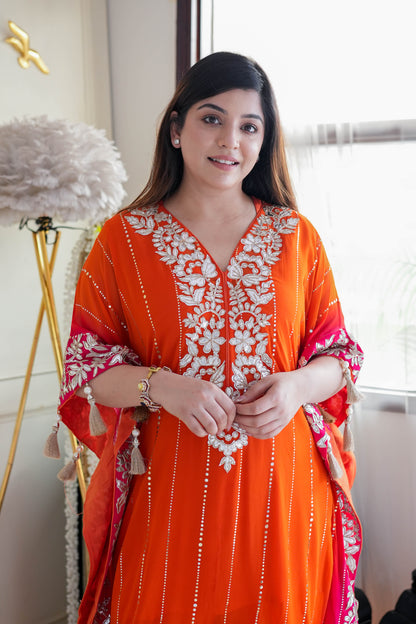 Nazma Orange Gota Detailing Kaftan Set