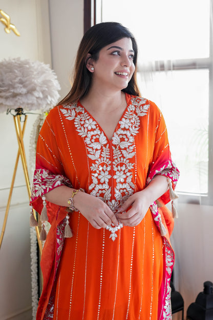 Nazma Orange Gota Detailing Kaftan Set