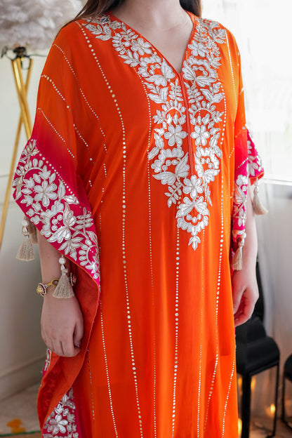 Nazma Orange Gota Detailing Kaftan Set