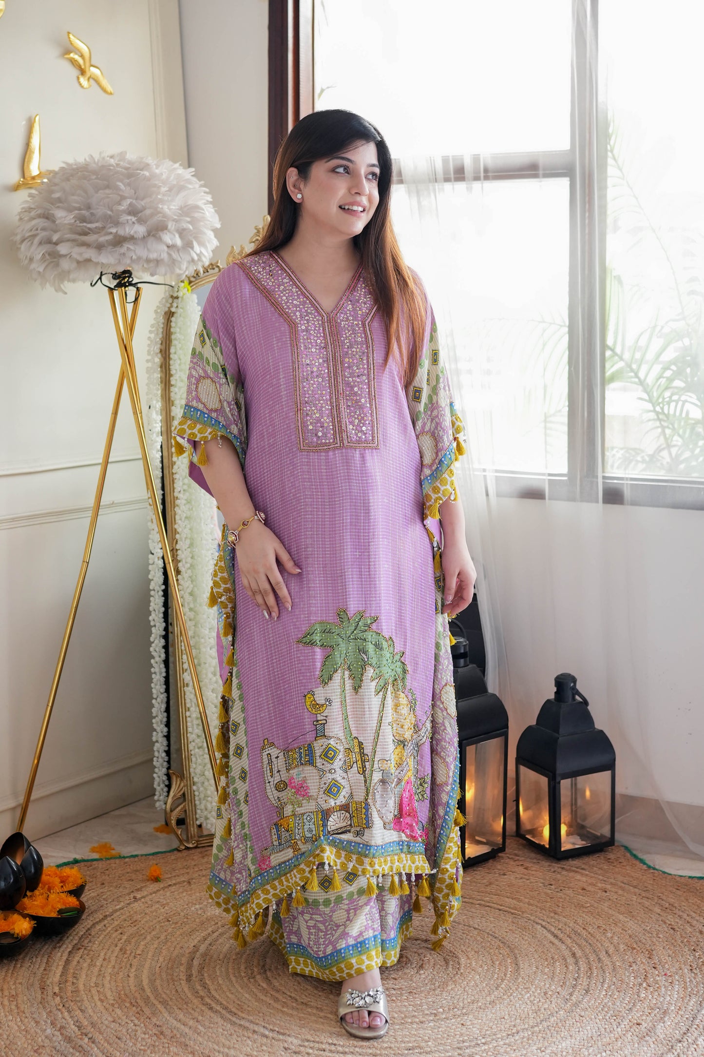 Pink Luxe Printed Kaftan Set