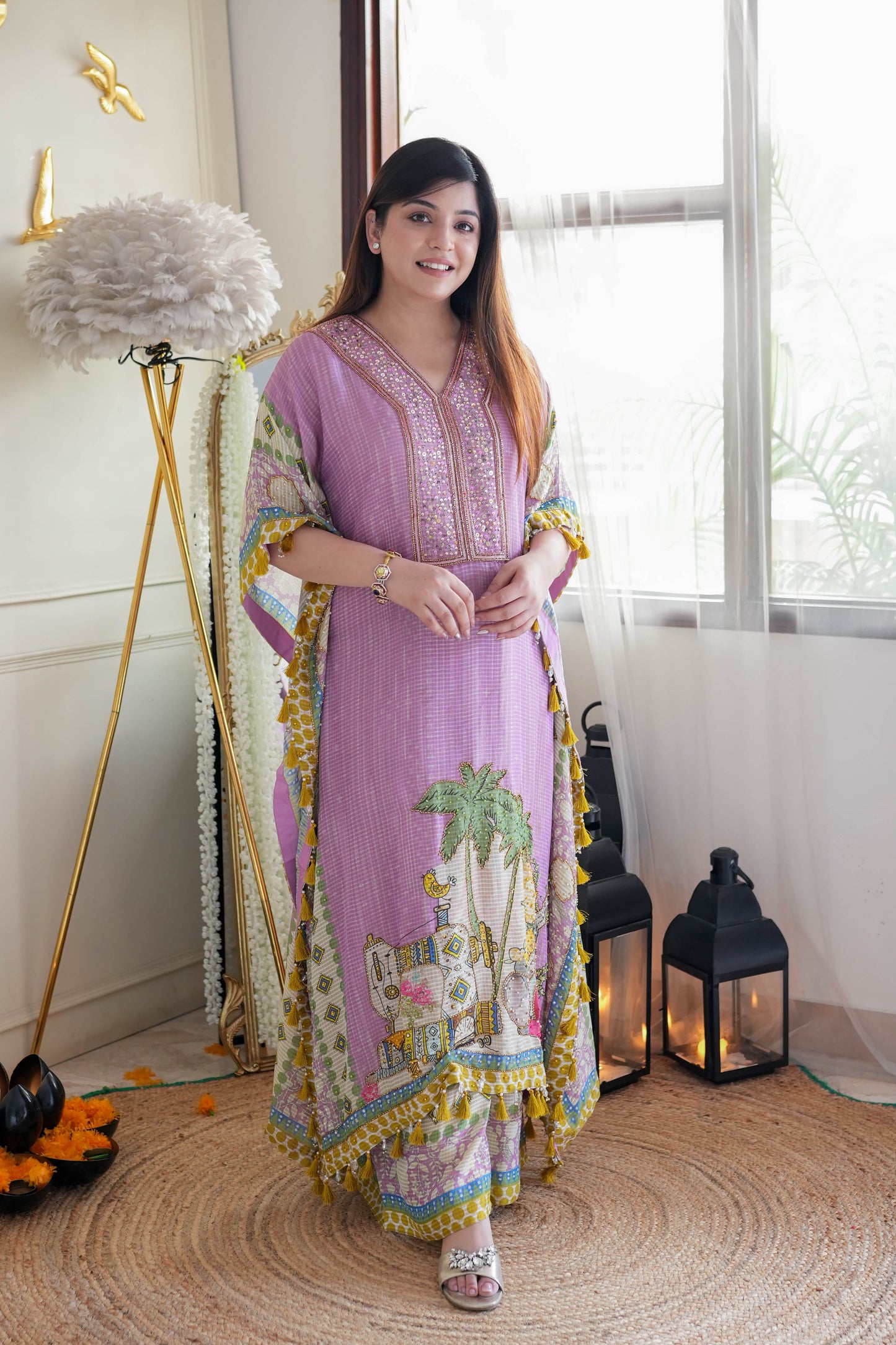 Pink Luxe Printed Kaftan Set