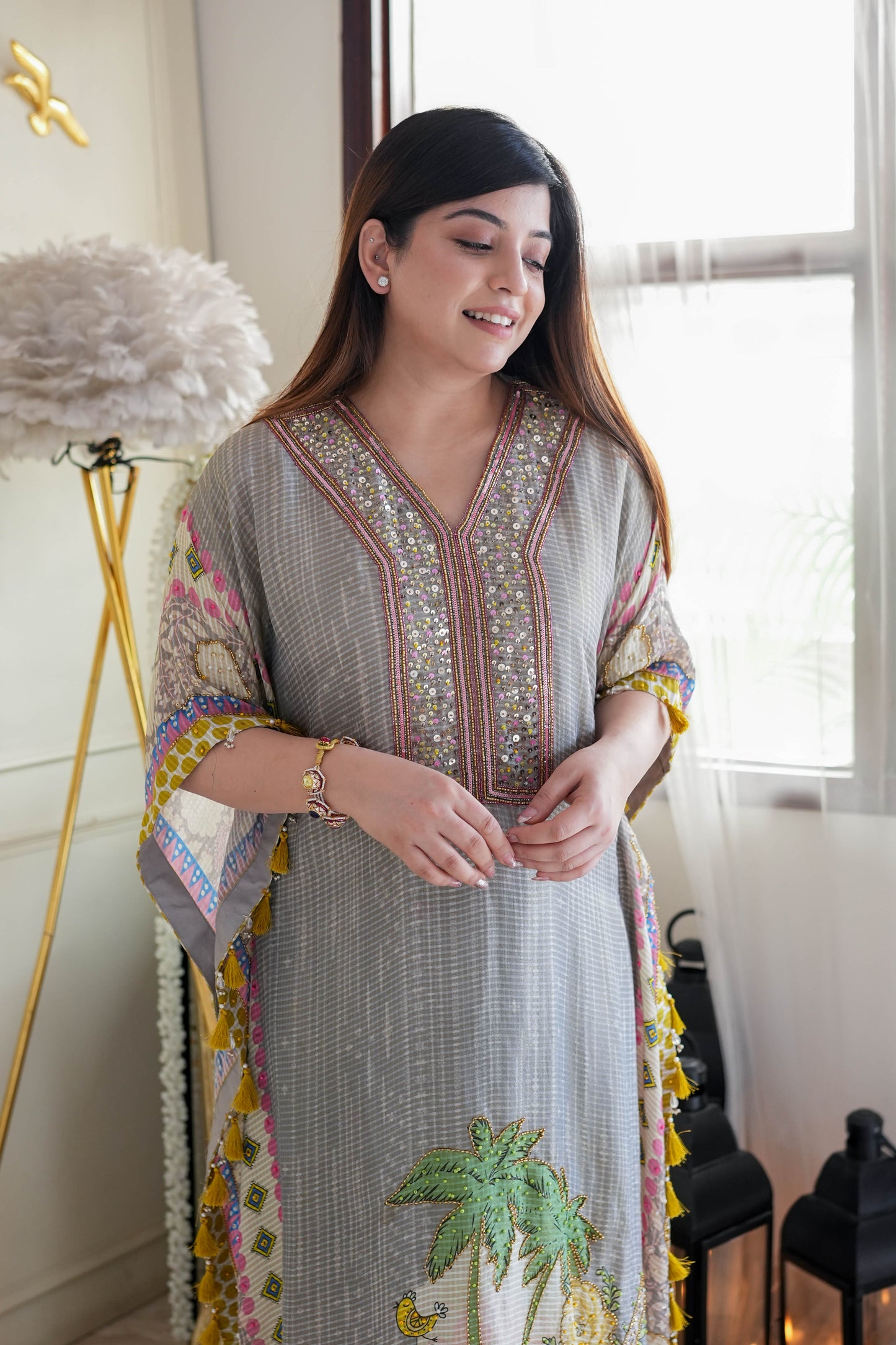 Grey Luxe Printed Kaftan Set