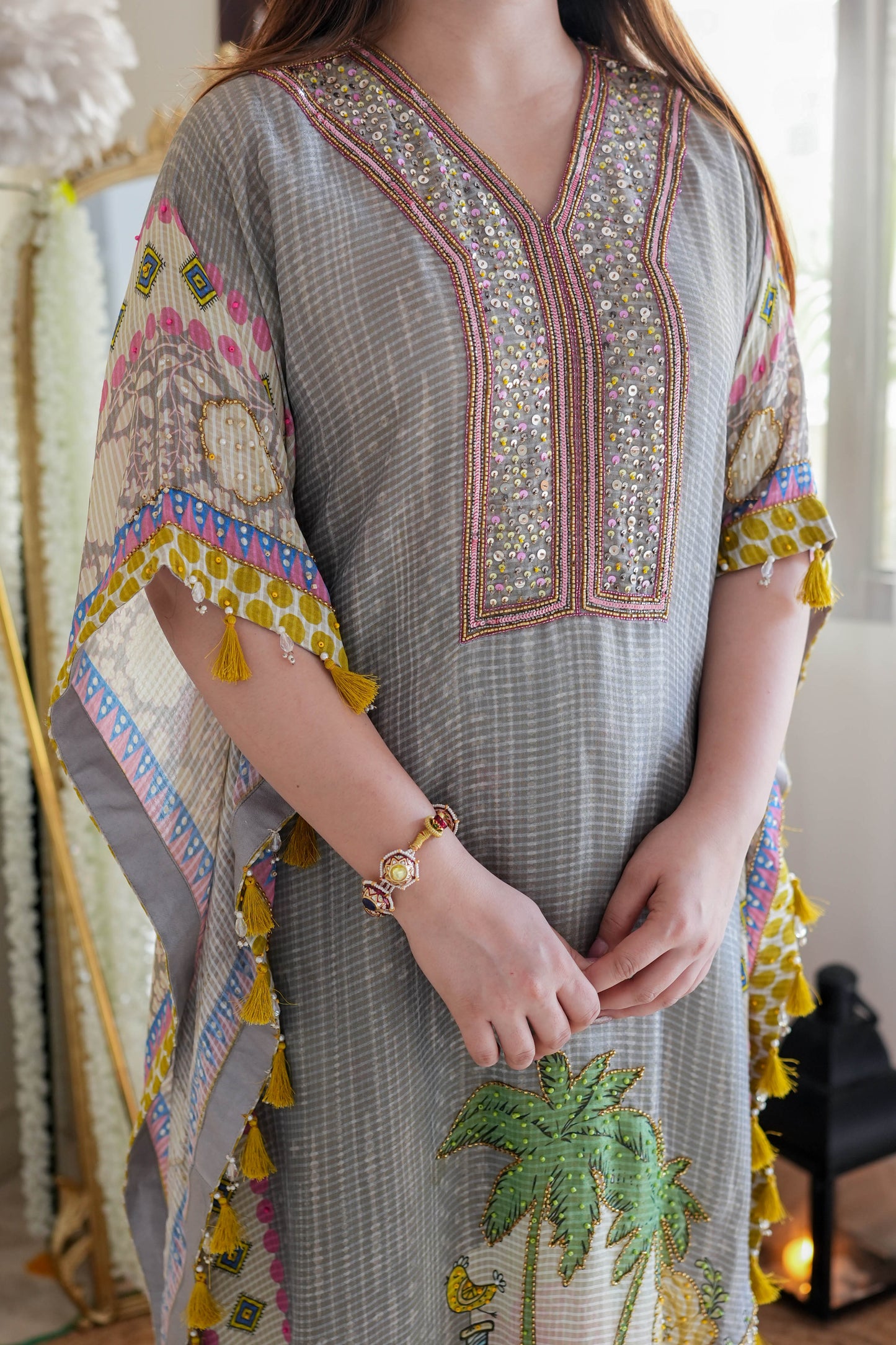 Grey Luxe Printed Kaftan Set