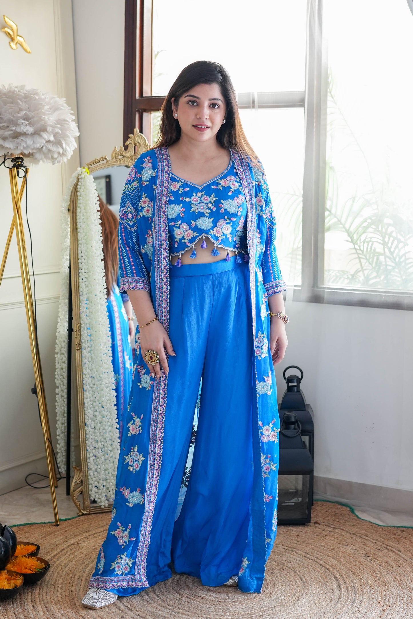 Blue Embroidred Three Piece Set