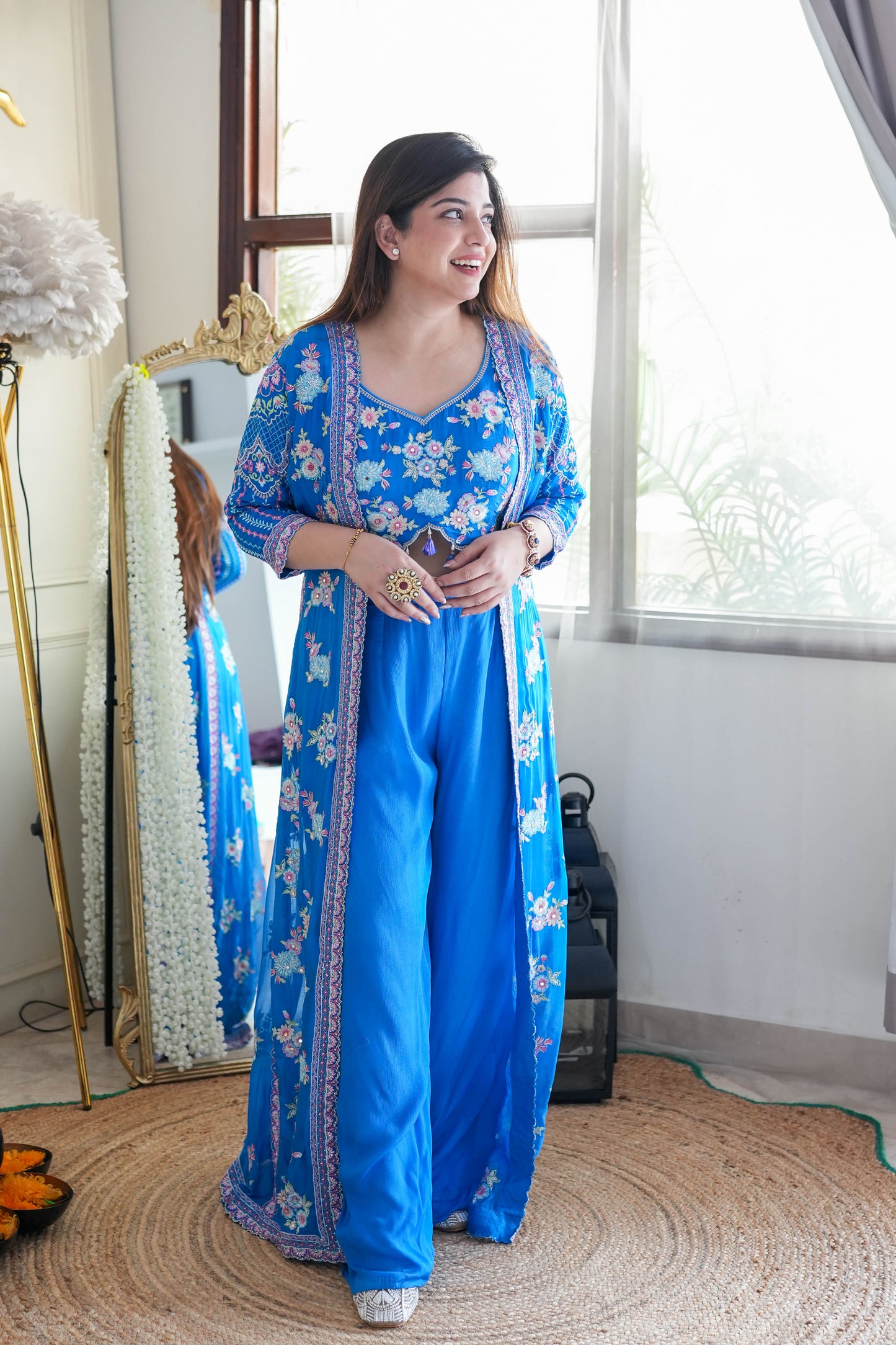 Blue Embroidred Three Piece Set