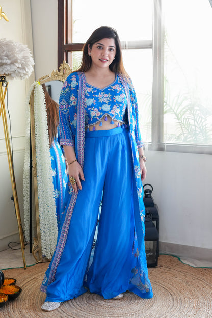 Blue Embroidred Three Piece Set