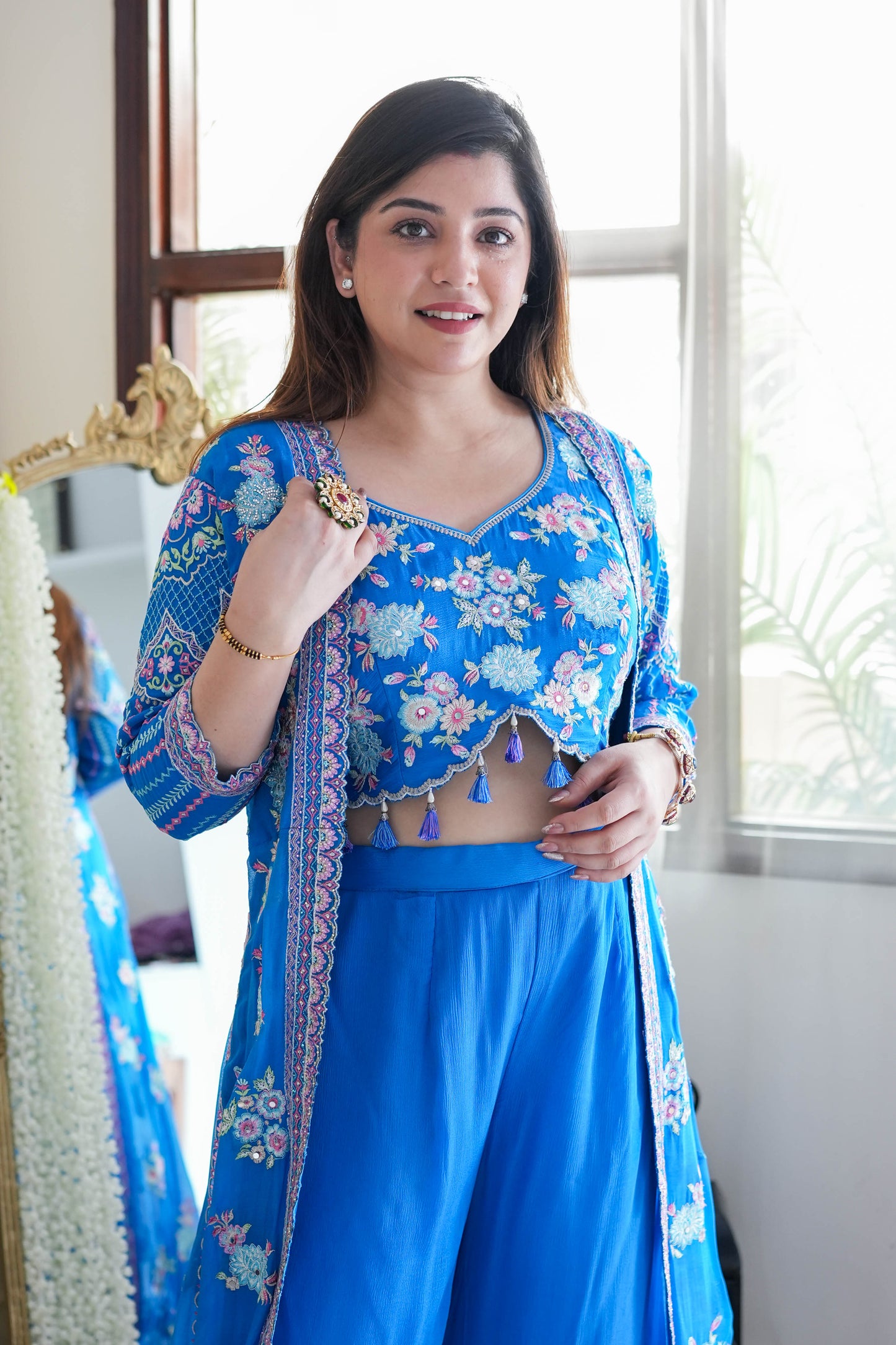 Blue Embroidred Three Piece Set