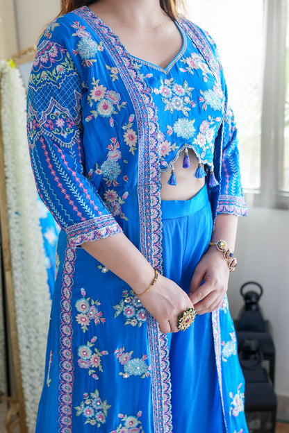 Blue Embroidred Three Piece Set