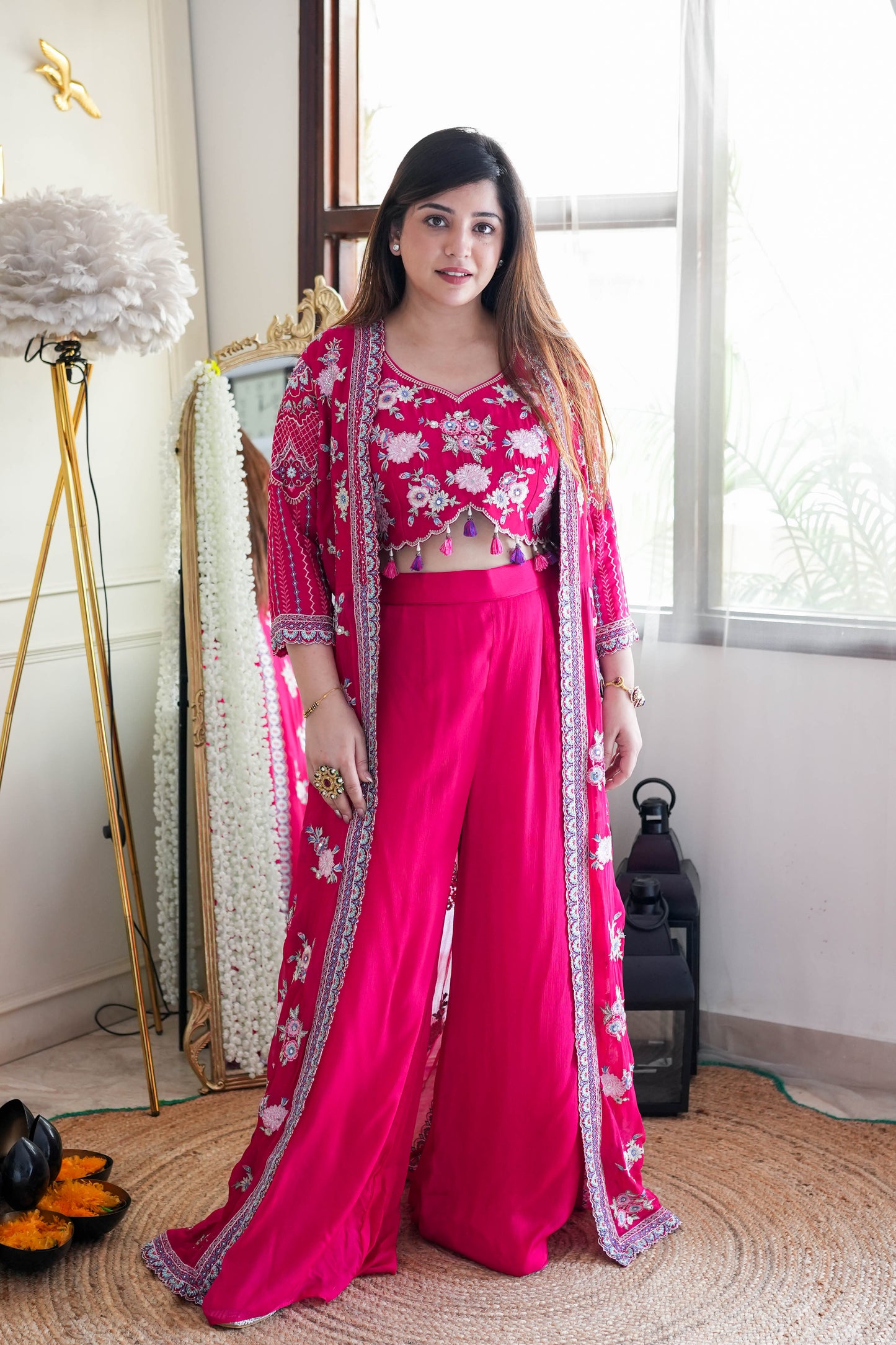 Pink Embroidred Three Piece Set