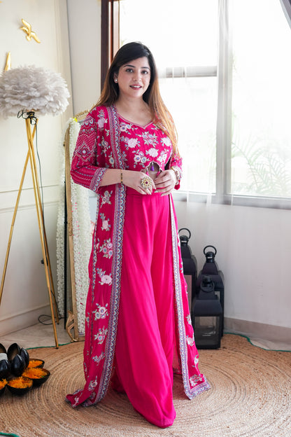 Pink Embroidred Three Piece Set