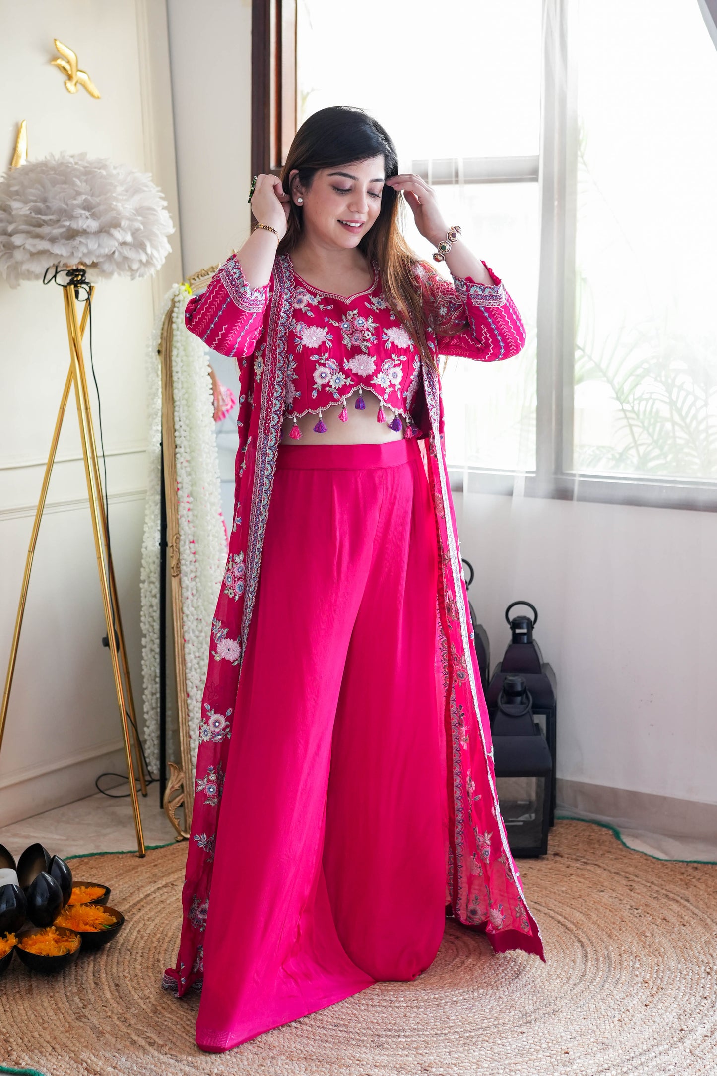 Pink Embroidred Three Piece Set