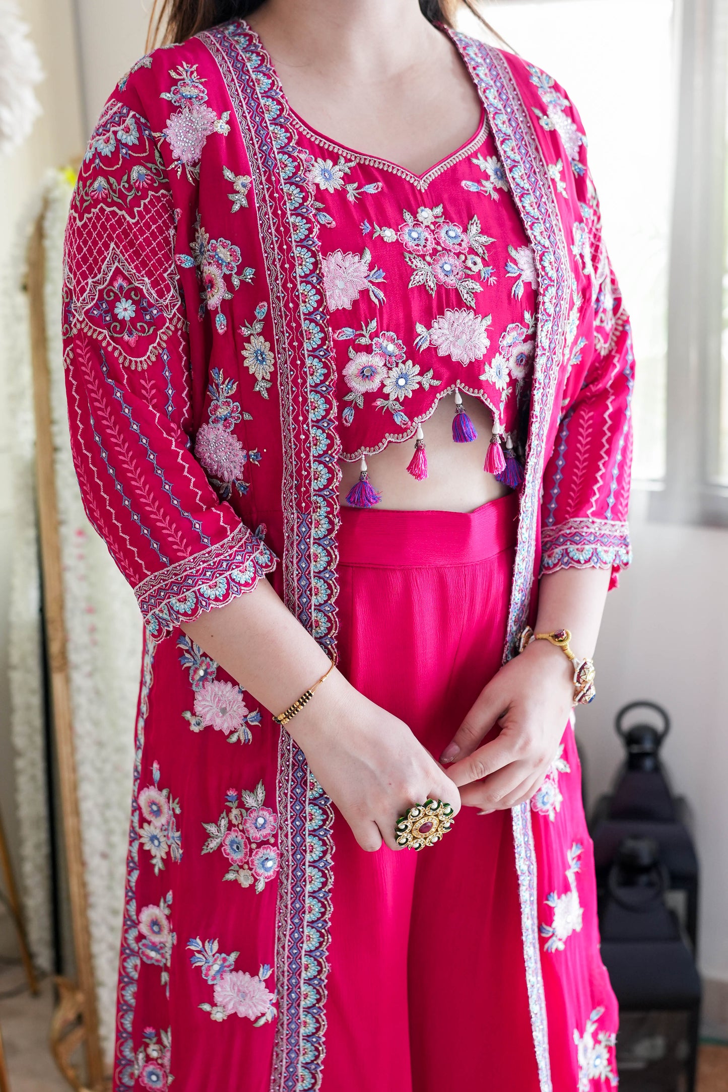 Pink Embroidred Three Piece Set