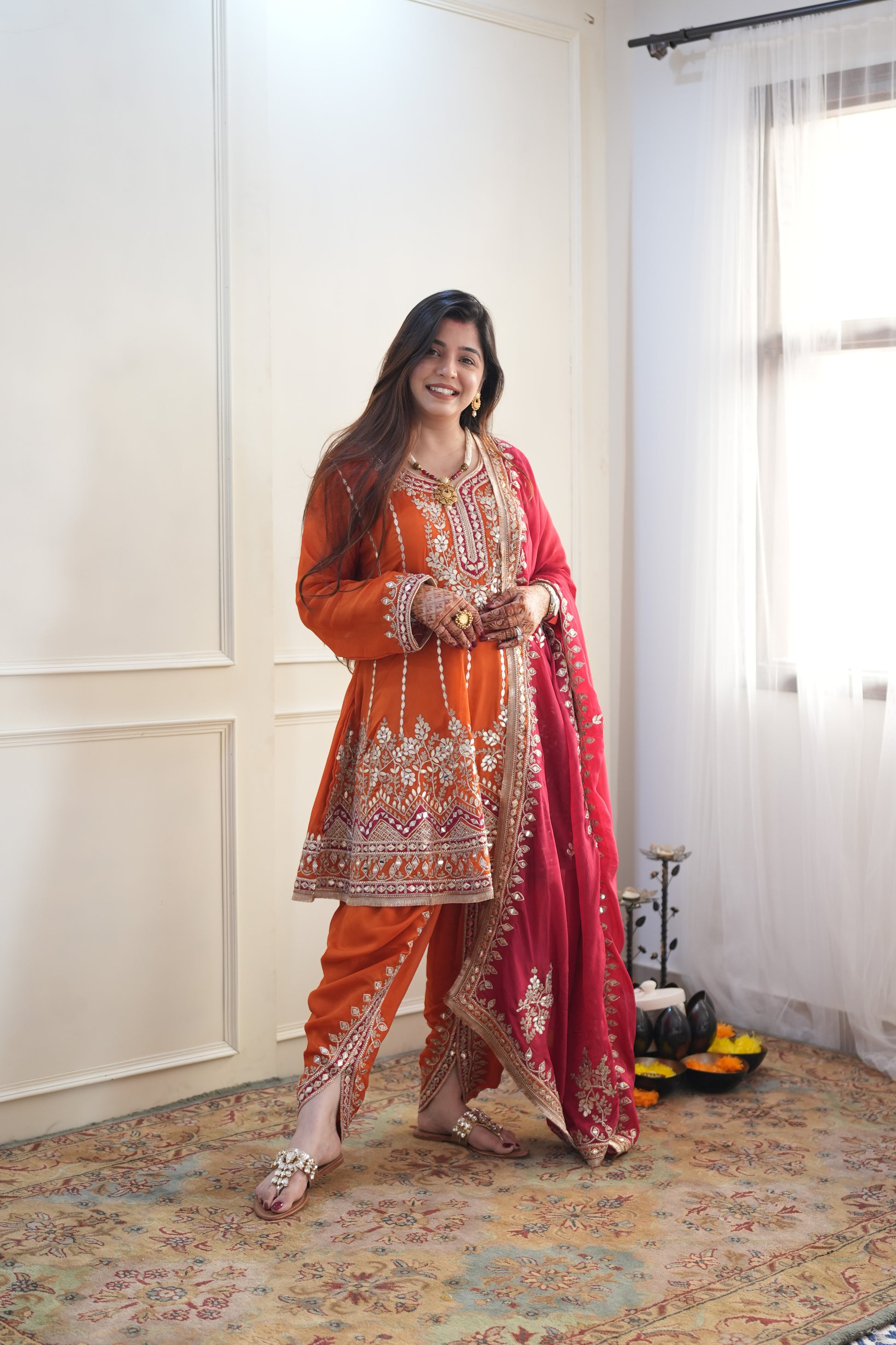 Meherban Orange Gotta Embellished Short Anarkali