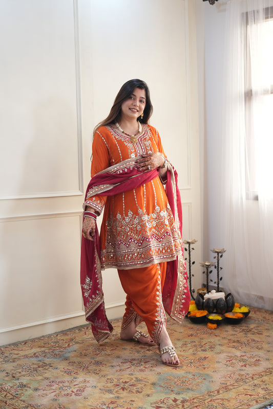 Meherban Orange Gotta Embellished Short Anarkali