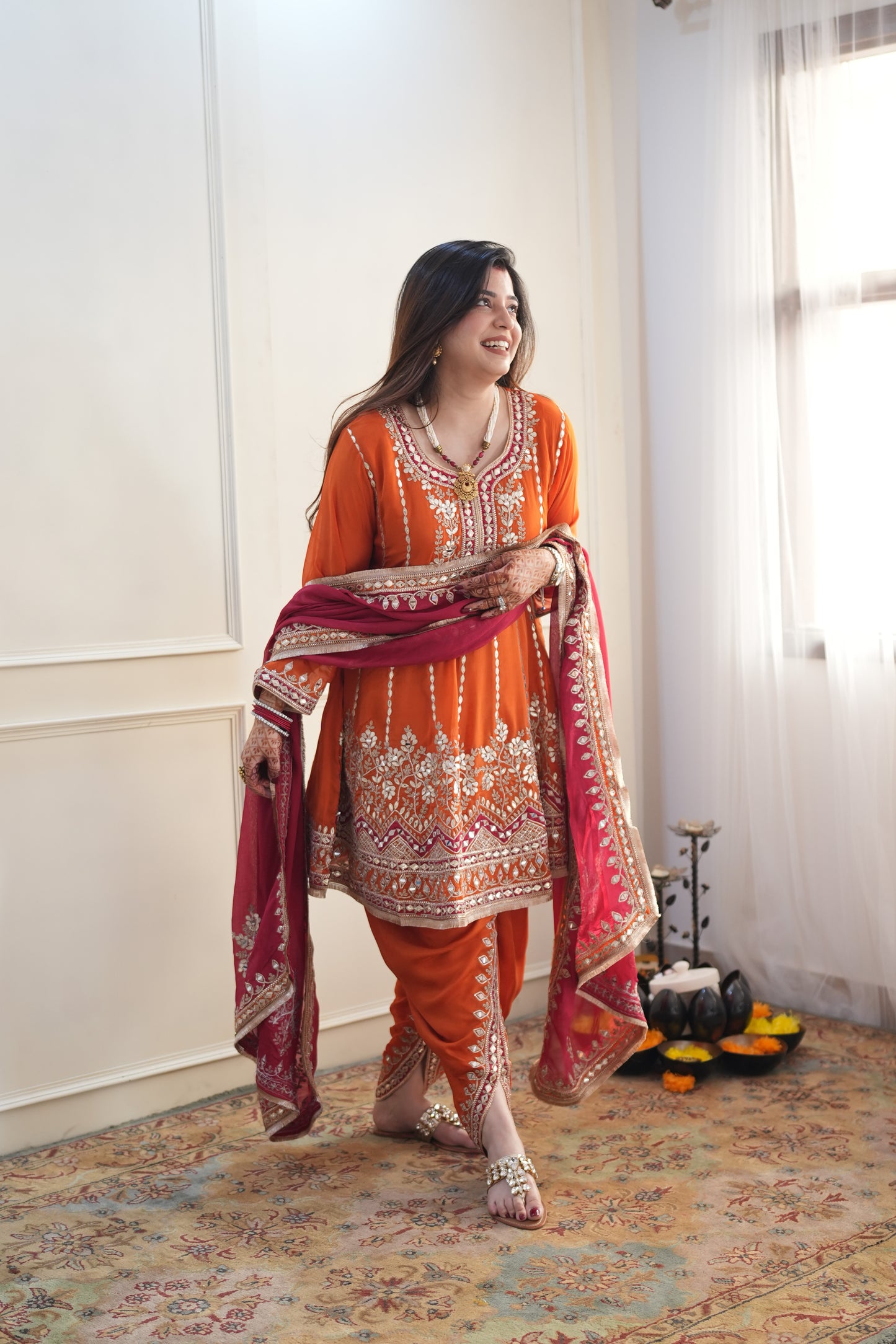 Meherban Orange Gotta Embellished Short Anarkali