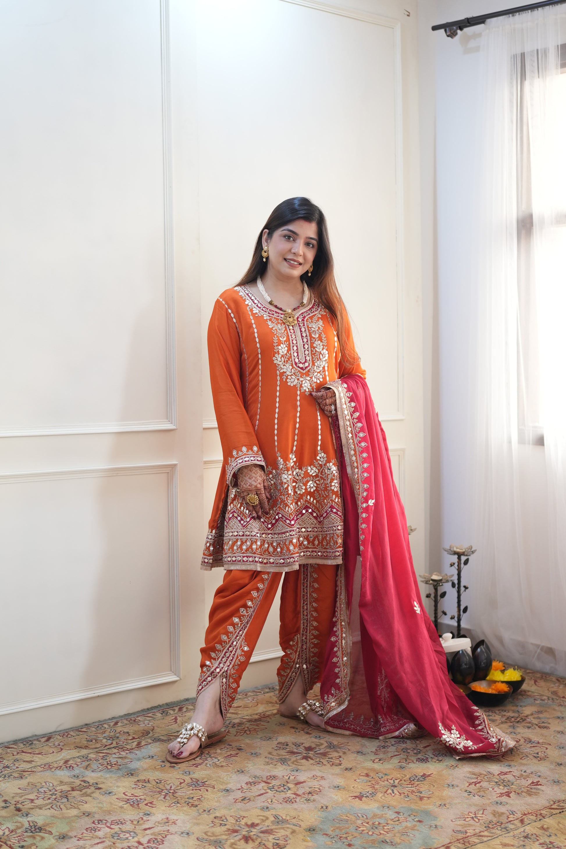 Meherban Orange Gotta Embellished Short Anarkali