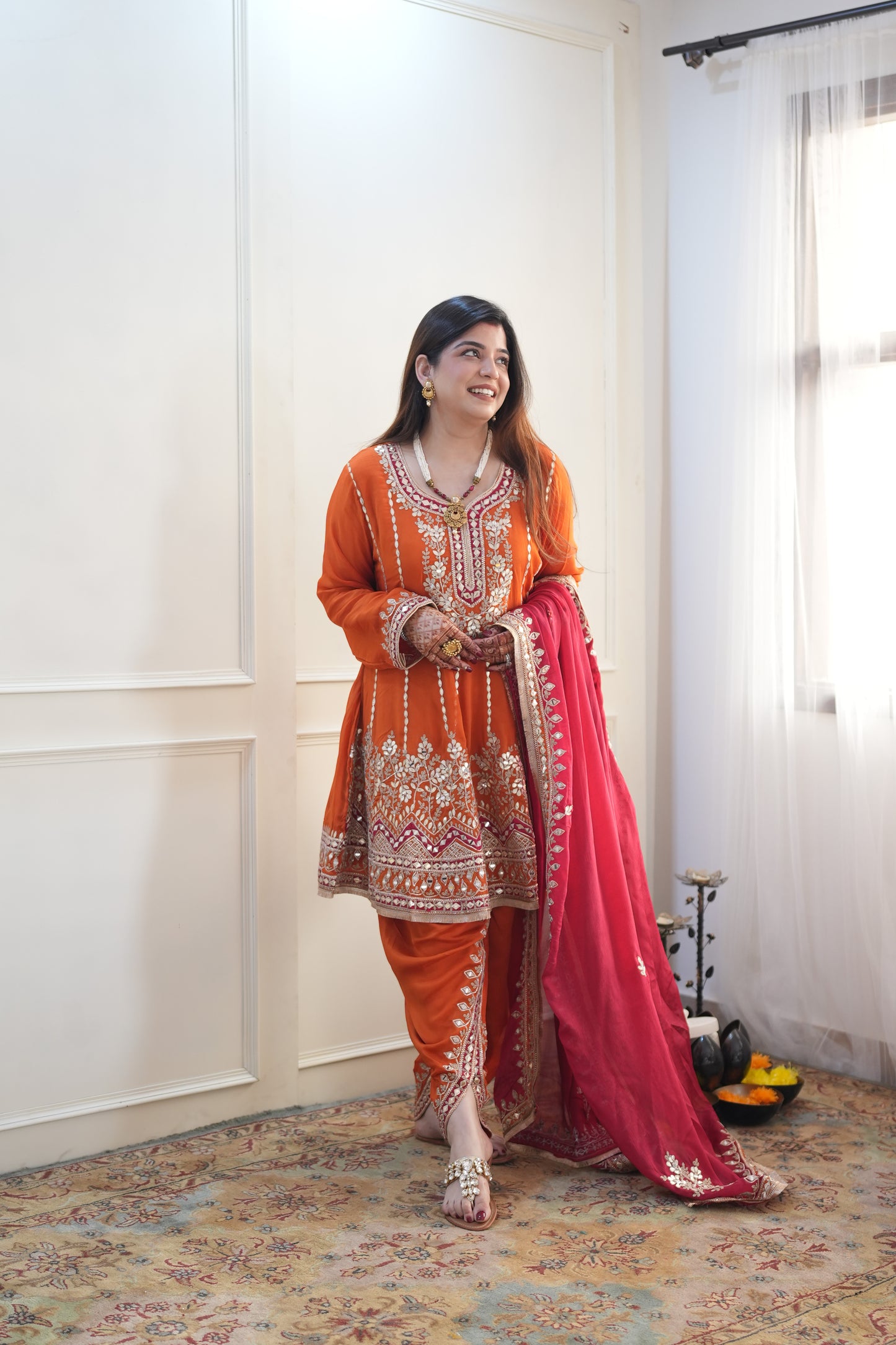 Meherban Orange Gotta Embellished Short Anarkali