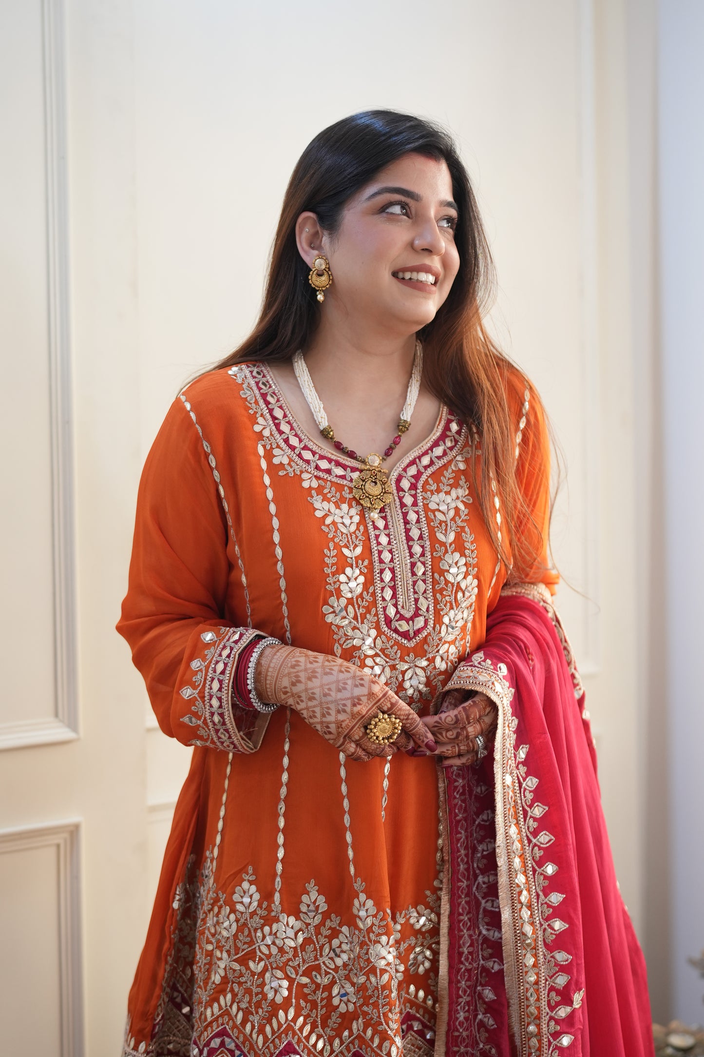 Meherban Orange Gotta Embellished Short Anarkali