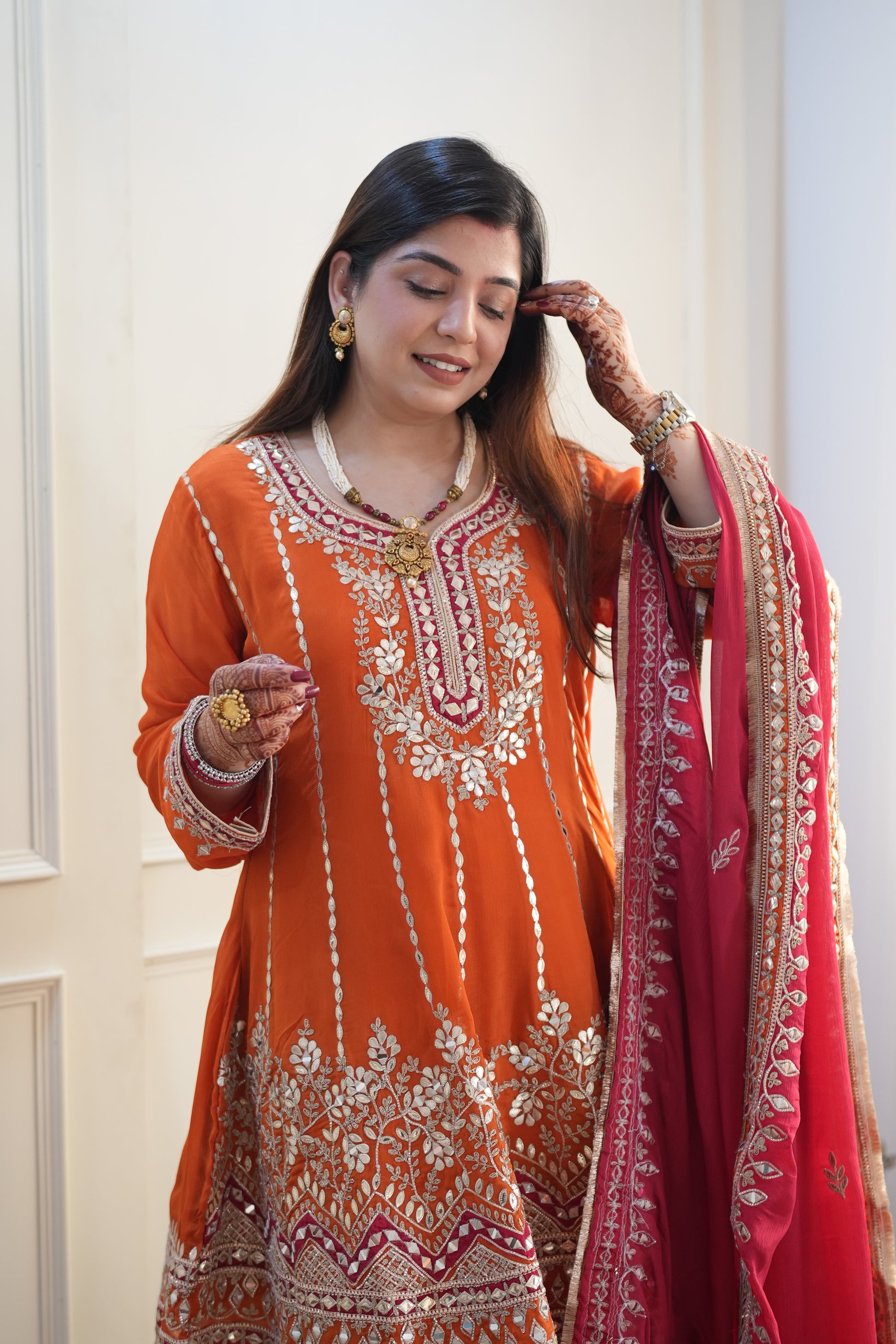 Meherban Orange Gotta Embellished Short Anarkali