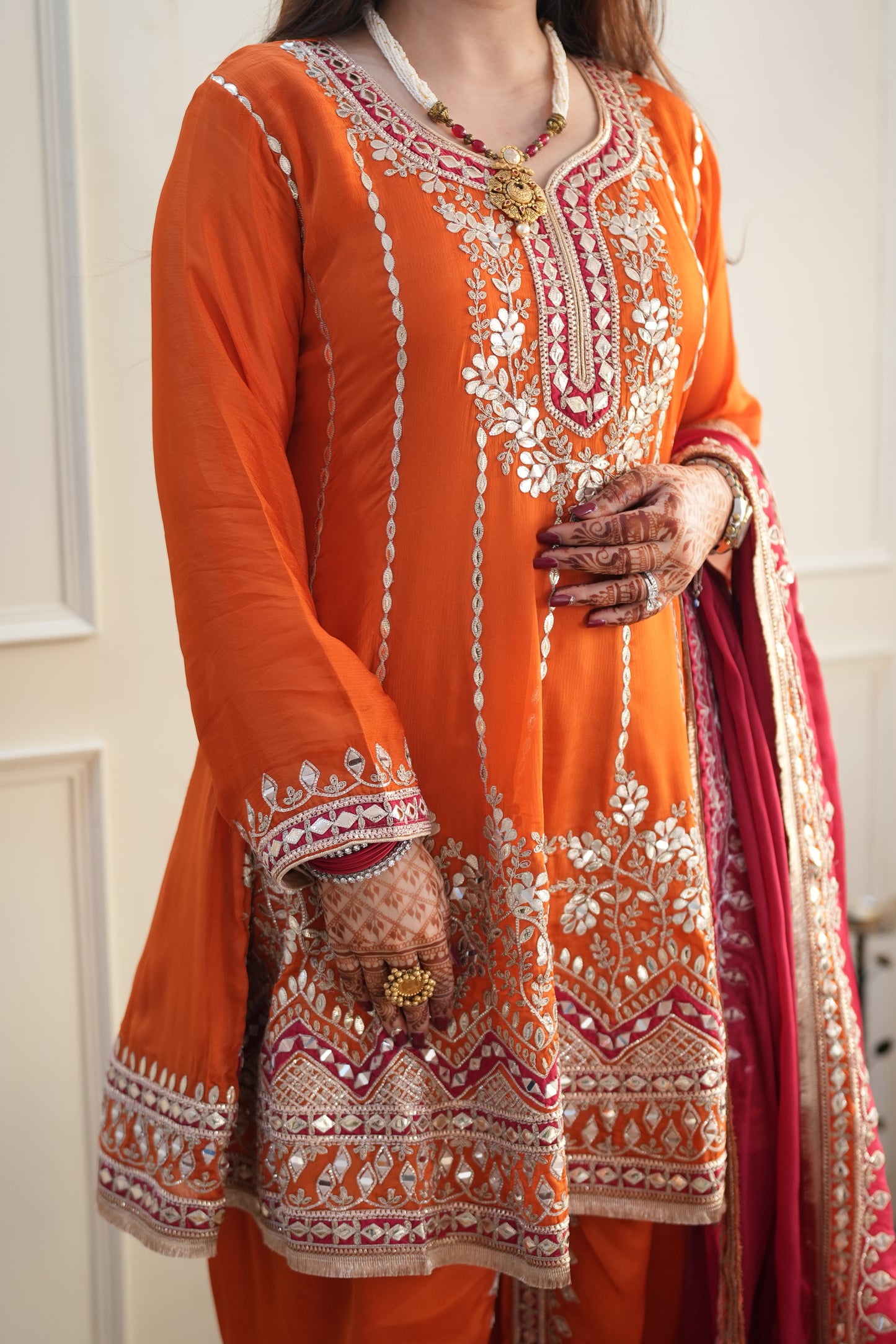 Meherban Orange Gotta Embellished Short Anarkali