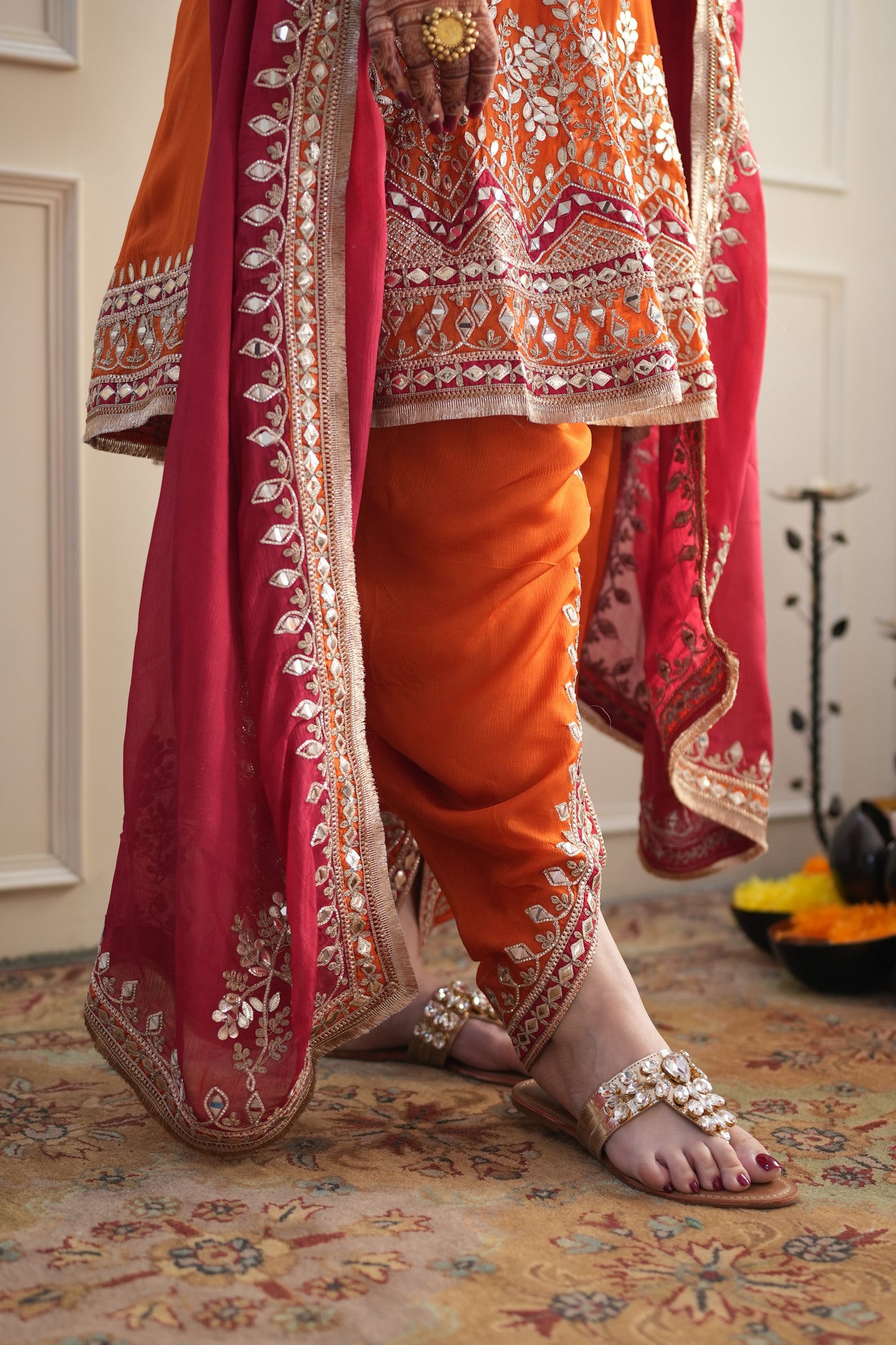 Meherban Orange Gotta Embellished Short Anarkali