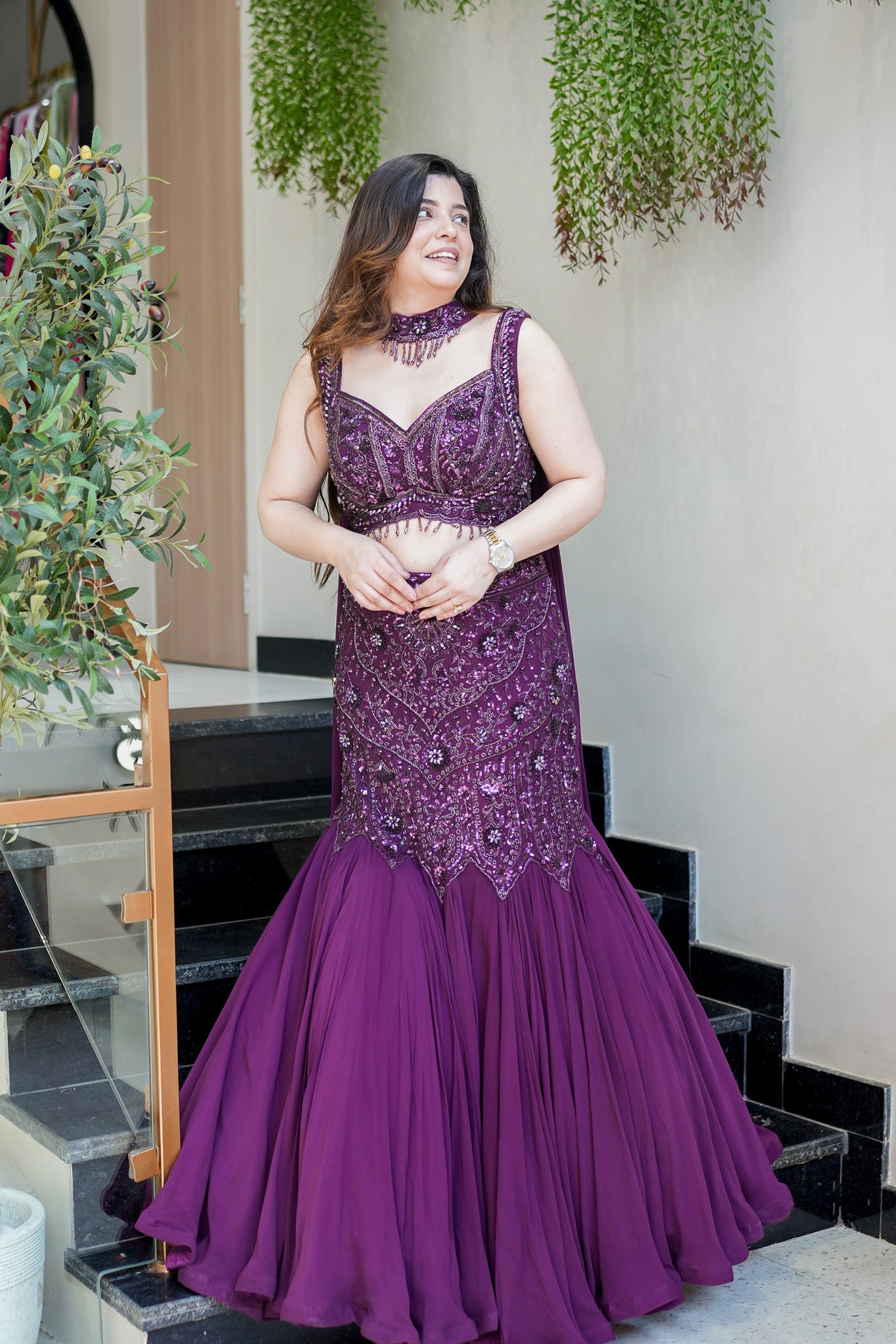 Saraya Hand Embroidered Fish Cut Lehenga