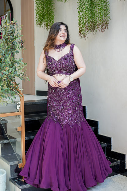 Saraya Hand Embroidered Fish Cut Lehenga