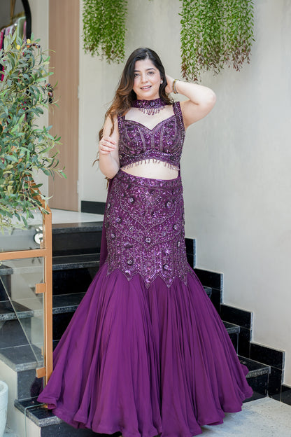 Saraya Hand Embroidered Fish Cut Lehenga