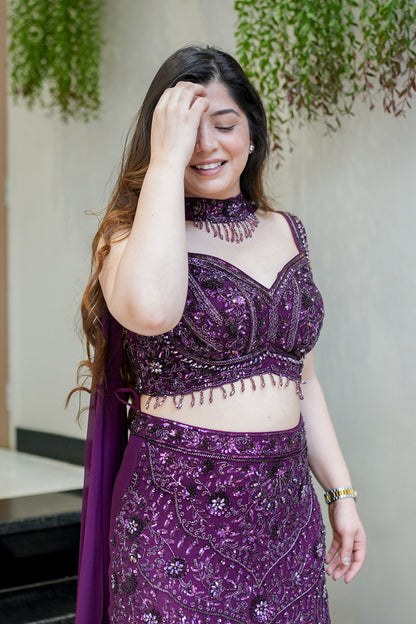 Saraya Hand Embroidered Fish Cut Lehenga