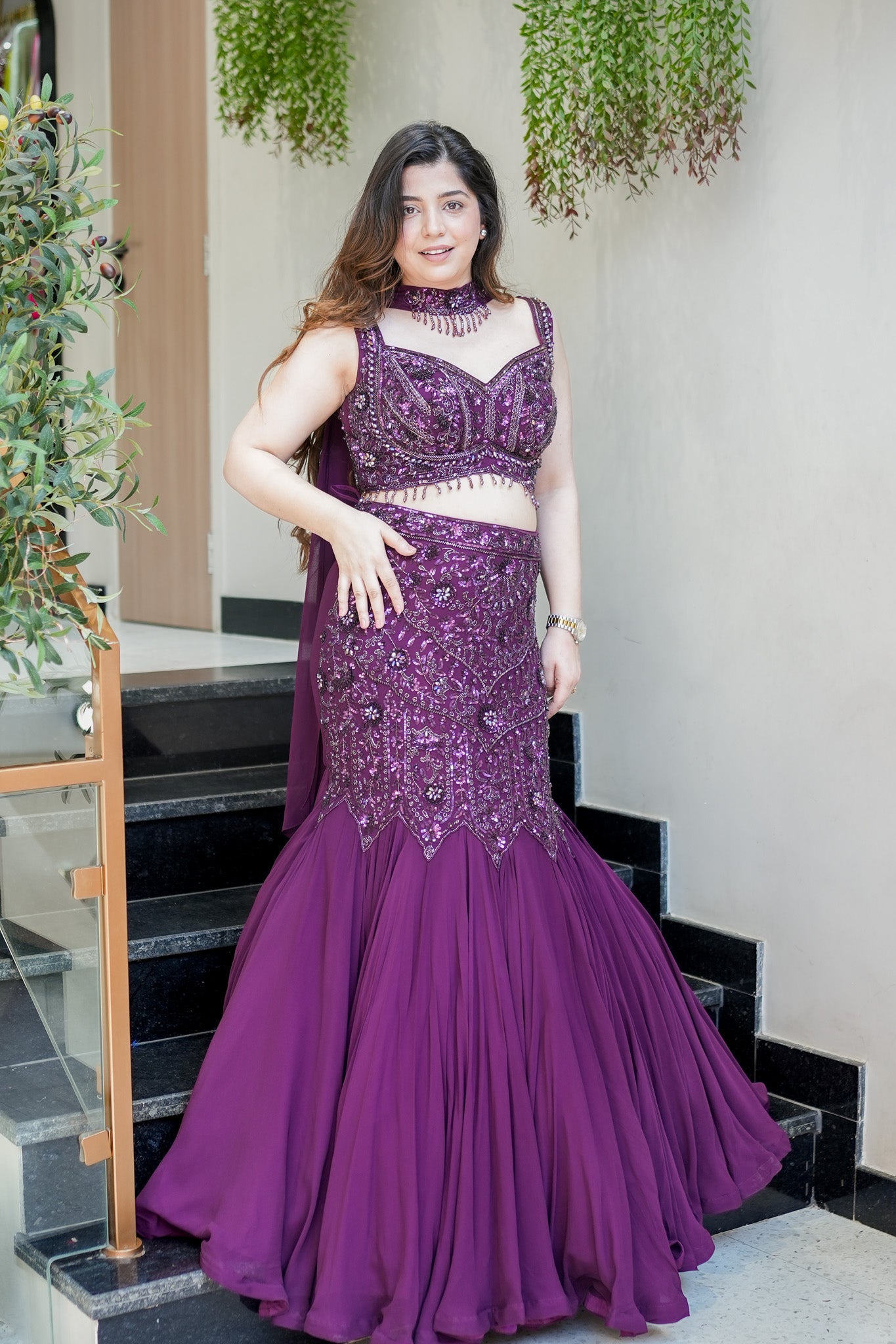 Saraya Hand Embroidered Fish Cut Lehenga