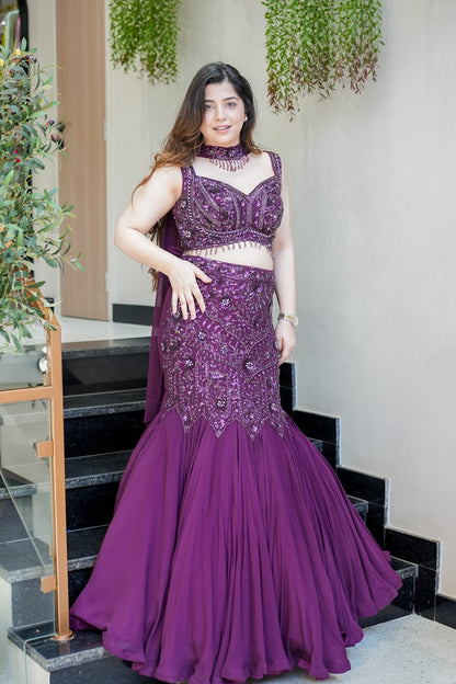 Saraya Hand Embroidered Fish Cut Lehenga