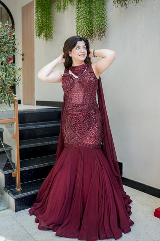 Sivi Corset Fish Cut Lehenga